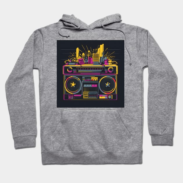 Ghetto Blaster Boom Box 80s Hip-Hop Stereo Hoodie by Grassroots Green